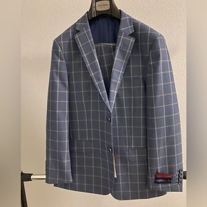 NWT Mens Mantoni Blue & Cream Plaid Suit Size 40S 34